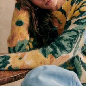 Sezane Yellow and Green Floral Sweater